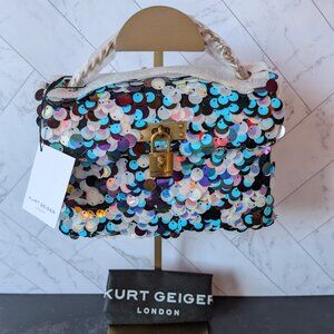 Kurt Geiger London Sequin Mini Top Handle Bag Gold Lock Evening Bag